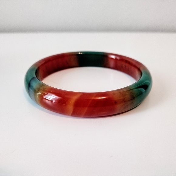 Green And Orange Agate Bangle Bracelet - Picture 5 of 5